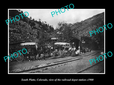 OLD LARGE HISTORIC PHOTO OF SOUTH PLATTE COLORADO RAILROAD DEPOT STATION c1900