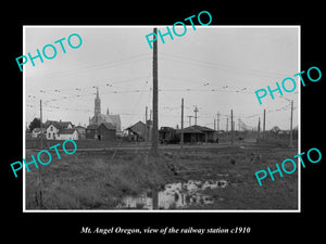 OLD LARGE HISTORIC PHOTO OF MOUNT ANGEL OREGON, THE RAILROAD STATION c1910