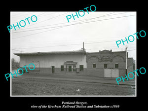 OLD LARGE HISTORIC PHOTO OF PORTLAND OREGON, THE GRESHAM RAILROAD STATION c1930