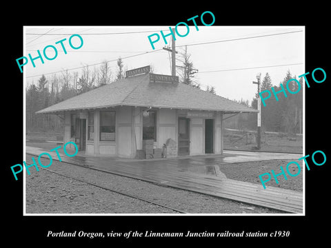 OLD LARGE HISTORIC PHOTO OF PORTLAND OREGON, THE LINNEMANN RAILROAD STATION 1930