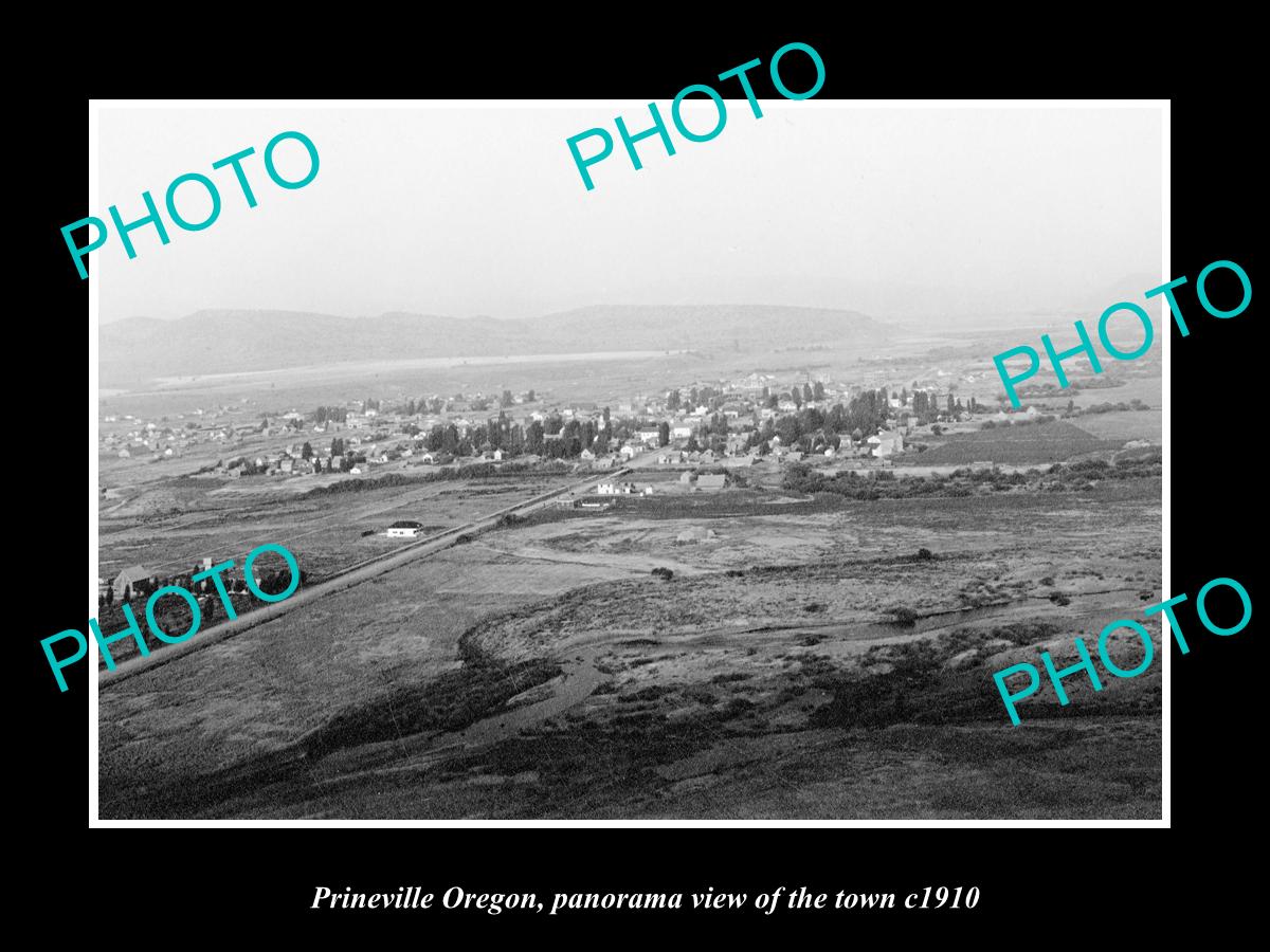 OLD LARGE HISTORIC PHOTO OF PRINEVILLE OREGON, PANORAMA OF THE TOWN c1910