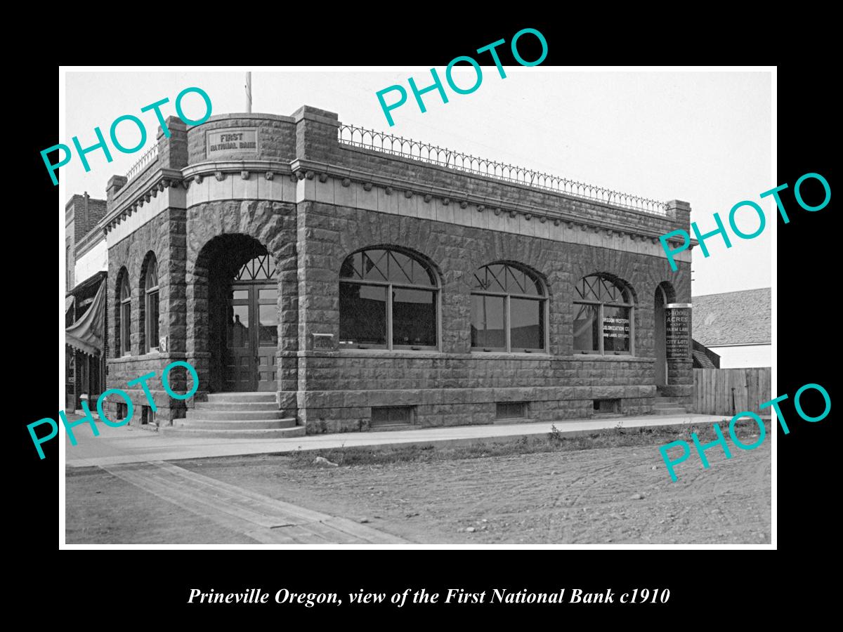 OLD LARGE HISTORIC PHOTO OF PRINEVILLE OREGON, THE FIRST NATIONAL BANK c1910