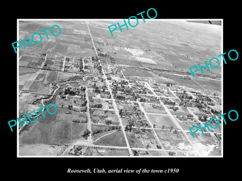 OLD LARGE HISTORIC PHOTO OF ROOSEVELT UTAH, AERIAL VIEW OF THE TOWN c1950 1