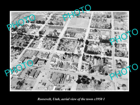 OLD LARGE HISTORIC PHOTO OF ROOSEVELT UTAH, AERIAL VIEW OF THE TOWN c1950 2