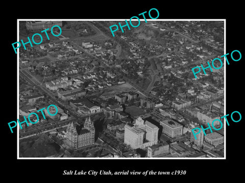 OLD LARGE HISTORIC PHOTO OF SALT LAKE CITY UTAH, AERIAL VIEW OF THE TOWN c1930