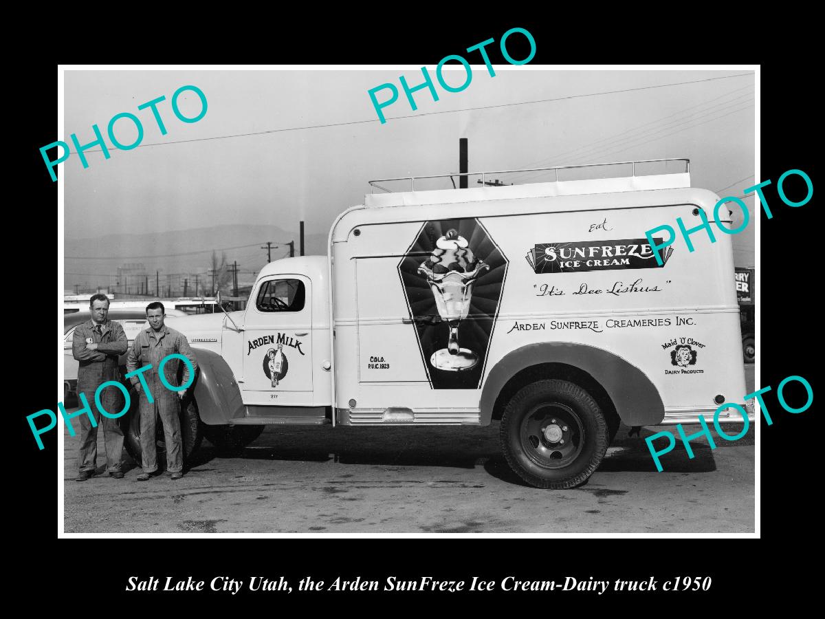 OLD LARGE HISTORIC PHOTO OF SALT LAKE CITY UTAH, THE ARDEN ICE CREAM TRUCK c1950