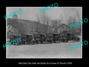 OLD LARGE HISTORIC PHOTO OF SALT LAKE CITY UTAH, KEELEY ICE CREAM TRUCKS c1930