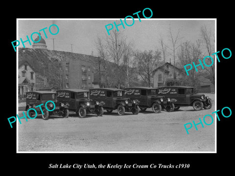 OLD LARGE HISTORIC PHOTO OF SALT LAKE CITY UTAH, KEELEY ICE CREAM TRUCKS c1930