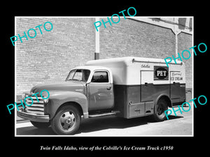 OLD LARGE HISTORIC PHOTO OF TWIN FALLS IDAHO, THE COLVILLE ICE CREAM TRUCK c1950