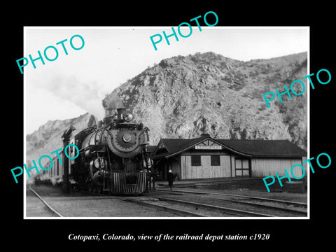 OLD LARGE HISTORIC PHOTO OF COTOPAXI COLORADO, RAILROAD DEPOT STATION c1920