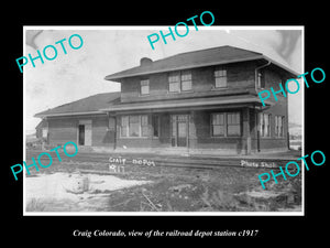 OLD LARGE HISTORIC PHOTO OF CRAIG COLORADO, THE RAILROAD DEPOT STATION c1917