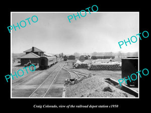 OLD LARGE HISTORIC PHOTO OF CRAIG COLORADO, THE RAILROAD DEPOT STATION c1950