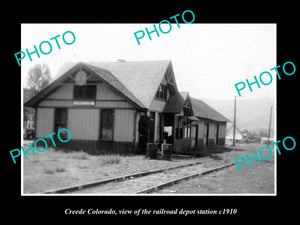 OLD LARGE HISTORIC PHOTO OF CREEDE COLORADO, THE RAILROAD DEPOT STATION c1910