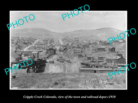 OLD LARGE HISTORIC PHOTO OF CRIPPLE CREEK COLORADO, VIEW OF THE TOWNSHIP c1910