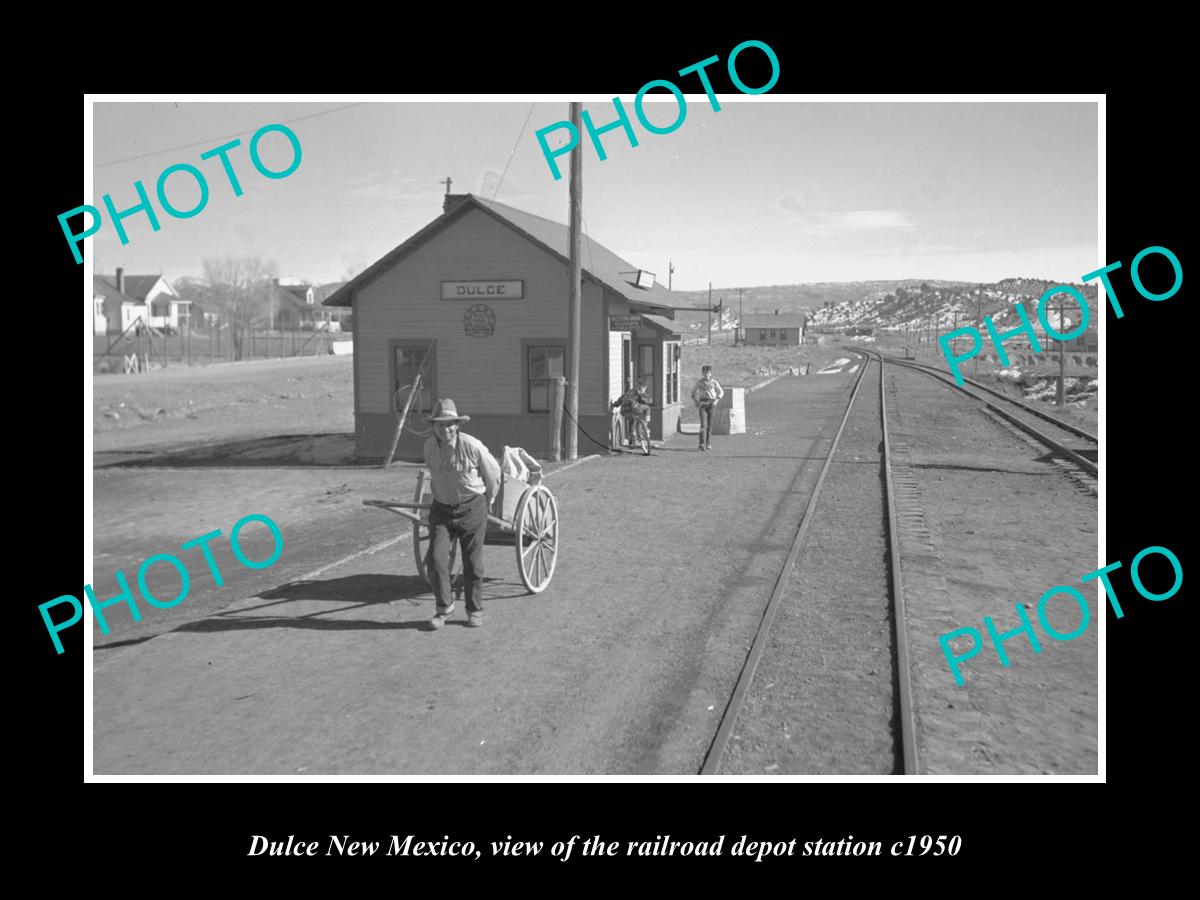 OLD LARGE HISTORIC PHOTO OF DULCE NEW MEXICO, THE RAILROAD DEPOT STATION c1950