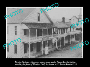 OLD HISTORIC PHOTO OF EUREKA SPRINGS KANSAS, CARRIE NATION HATCHET HALL c1910