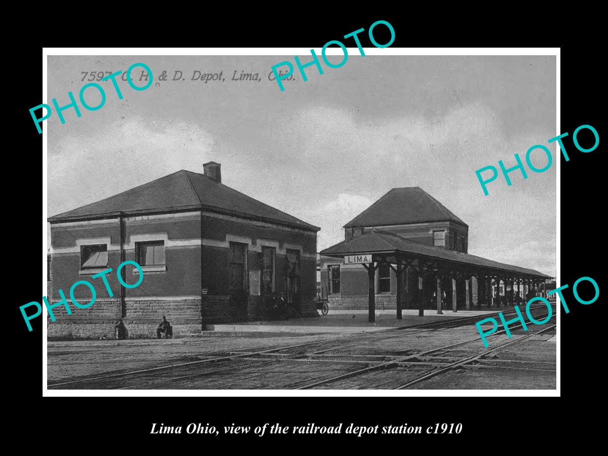 OLD LARGE HISTORIC PHOTO OF LIMA OHIO, THE RAILROAD DEPOT STATION c1910