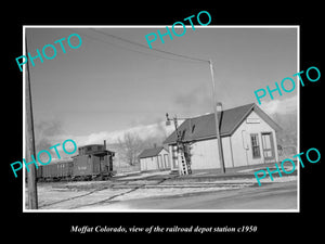 OLD LARGE HISTORIC PHOTO OF MOFFAT COLORADO, THE RAILROAD DEPOT STATION c1950