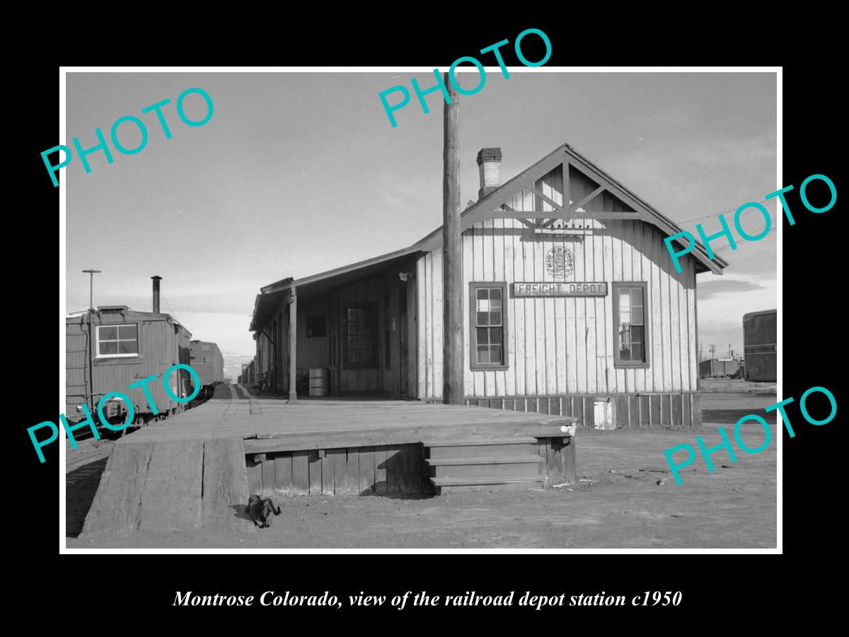 OLD LARGE HISTORIC PHOTO OF MONTROSE COLORADO, THE RAILROAD DEPOT STATION c1950