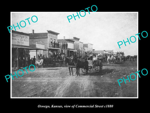 OLD LARGE HISTORIC PHOTO OF OSWEGO KANSAS,  VIEW OF COMMERCIAL STREET c1880