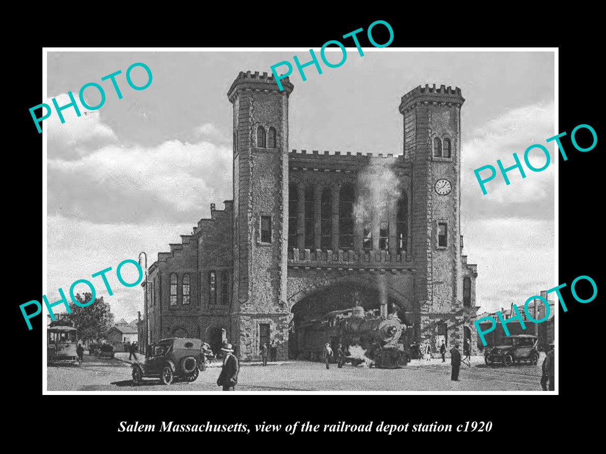 OLD LARGE HISTORIC PHOTO OF SALEM MASSACHUSETTS THE RAILROAD DEPOT STATION c1920