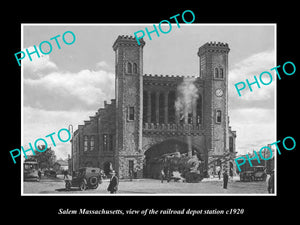 OLD LARGE HISTORIC PHOTO OF SALEM MASSACHUSETTS THE RAILROAD DEPOT STATION c1920