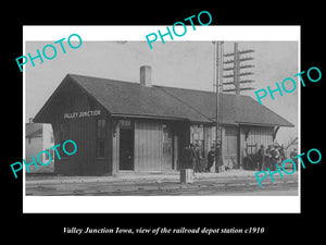 OLD LARGE HISTORIC PHOTO OF VALLEY JUNCTION IOWA, RAILROAD DEPOT STATION c1910