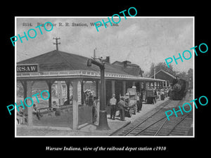 OLD LARGE HISTORIC PHOTO OF WARSAW INDIANA, THE RAILROAD DEPOT STATION c1910