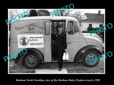 OLD LARGE HISTORIC PHOTO DURHAM NORTH CAROLINA, THE DURHAM DAIRY TRUCK c1950