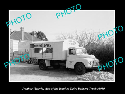 OLD LARGE HISTORIC PHOTO IVANHOE VICTORIA AUSTRALIA, IVANHOE DAIRY TRUCK c1950