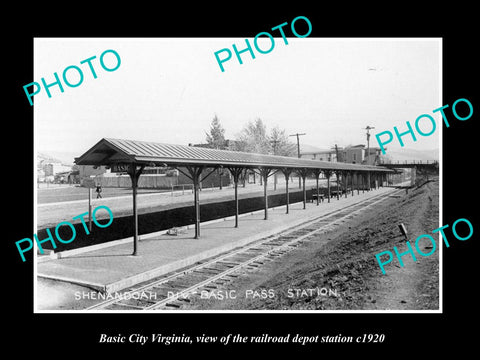 OLD LARGE HISTORIC PHOTO OF BASIC CITY VIRGINIA, THE RAILROAD DEPOT STATION 1920