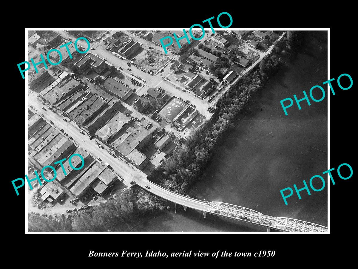 OLD LARGE HISTORIC PHOTO BONNERS FERRY IDAHO, AERIAL VIEW OF TOWN c1950 1