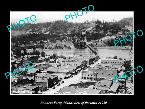 OLD LARGE HISTORIC PHOTO BONNERS FERRY IDAHO, VIEW OF THE TOWN c1930