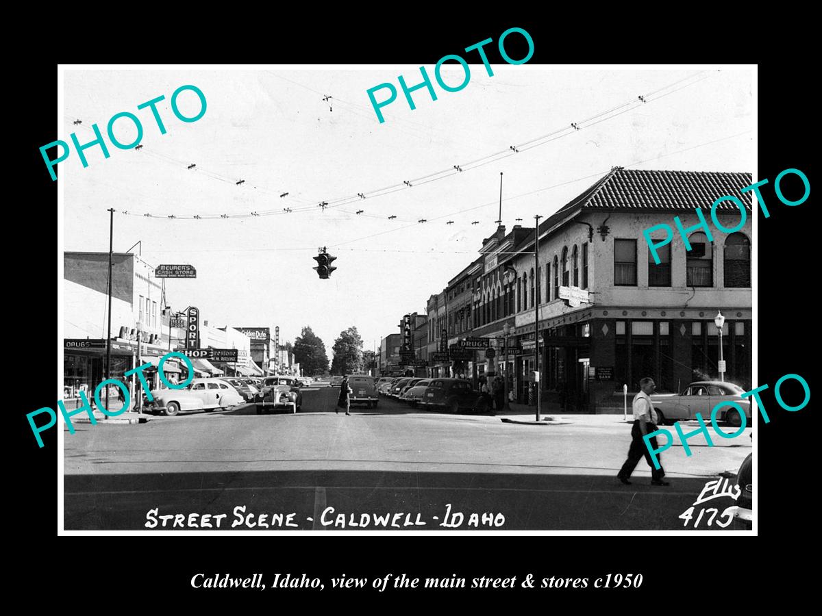 OLD LARGE HISTORIC PHOTO CALDWELL IDAHO, THE MAIN STREET & STORES c1950