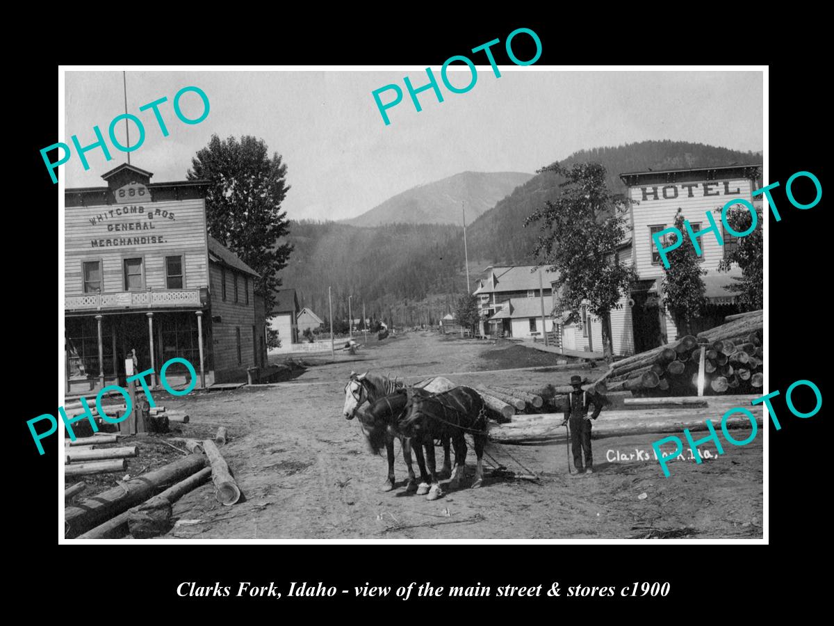 OLD LARGE HISTORIC PHOTO CLARKS FORK IDAHO, THE MAIN STREET & STORES c1900