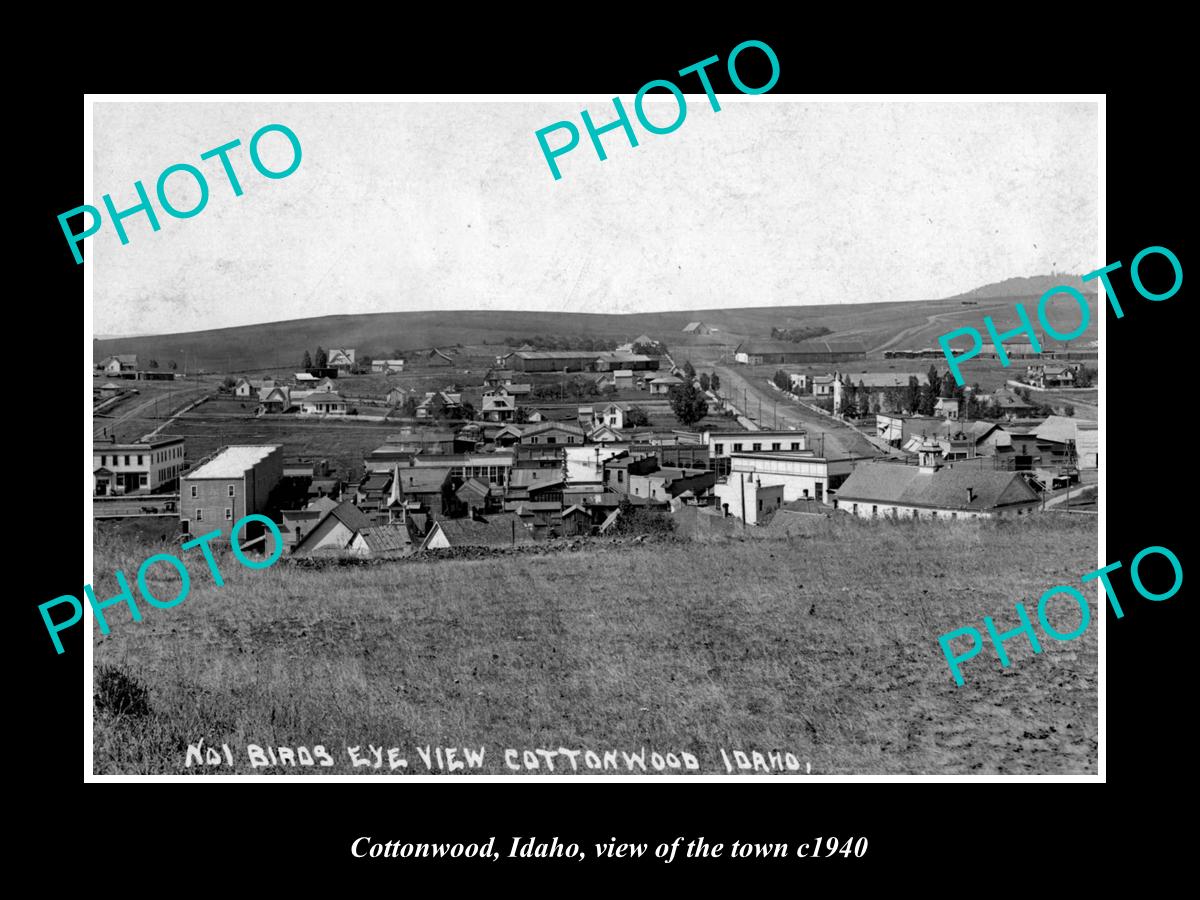 OLD LARGE HISTORIC PHOTO COTTONWOOD IDAHO, VIEW OF THE TOWN c1940