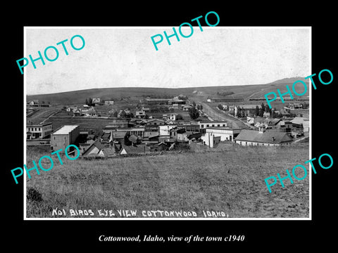 OLD LARGE HISTORIC PHOTO COTTONWOOD IDAHO, VIEW OF THE TOWN c1940