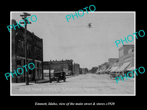 OLD LARGE HISTORIC PHOTO EMMETT IDAHO, THE MAIN STREET & STORES c1920