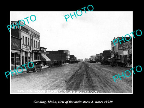 OLD LARGE HISTORIC PHOTO GOODING IDAHO, THE MAIN STREET & STORES c1920