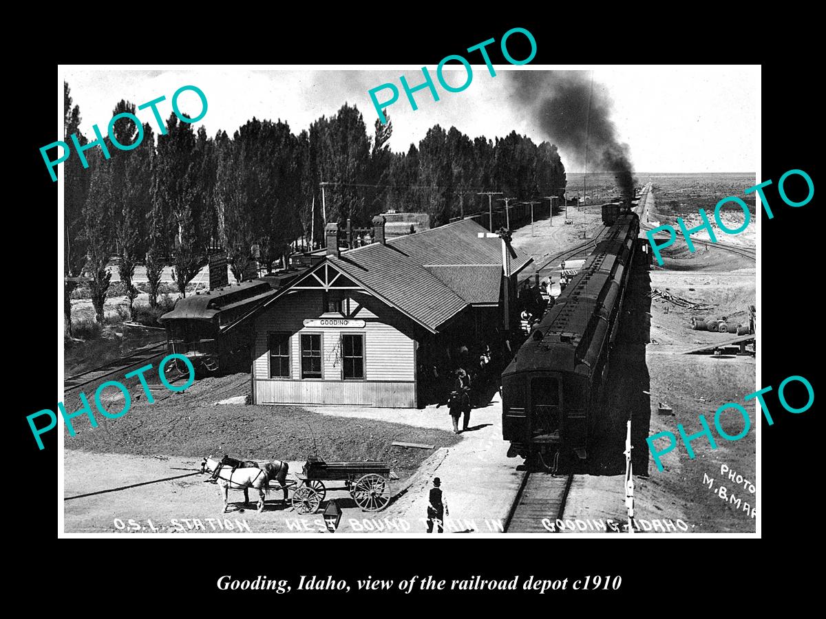 OLD LARGE HISTORIC PHOTO GOODING IDAHO, THE RAILROAD DEPOT STATION c1910