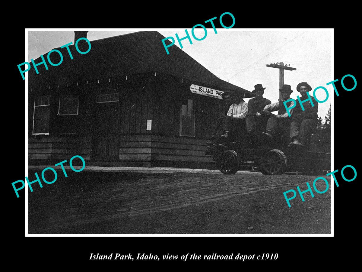 OLD LARGE HISTORIC PHOTO ISLAND PARK IDAHO, THE RAILROAD DEPOT c1910