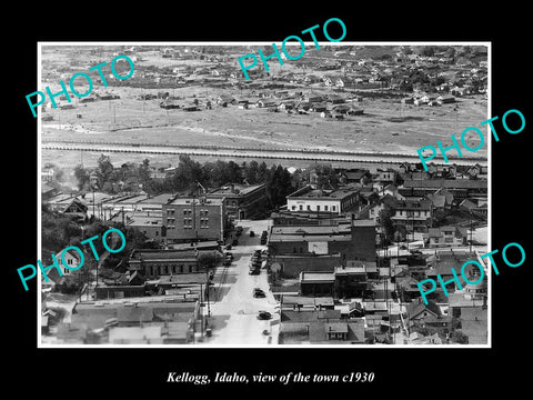 OLD LARGE HISTORIC PHOTO KELLOGG IDAHO, VIEW OF THE TOWN c1930 1