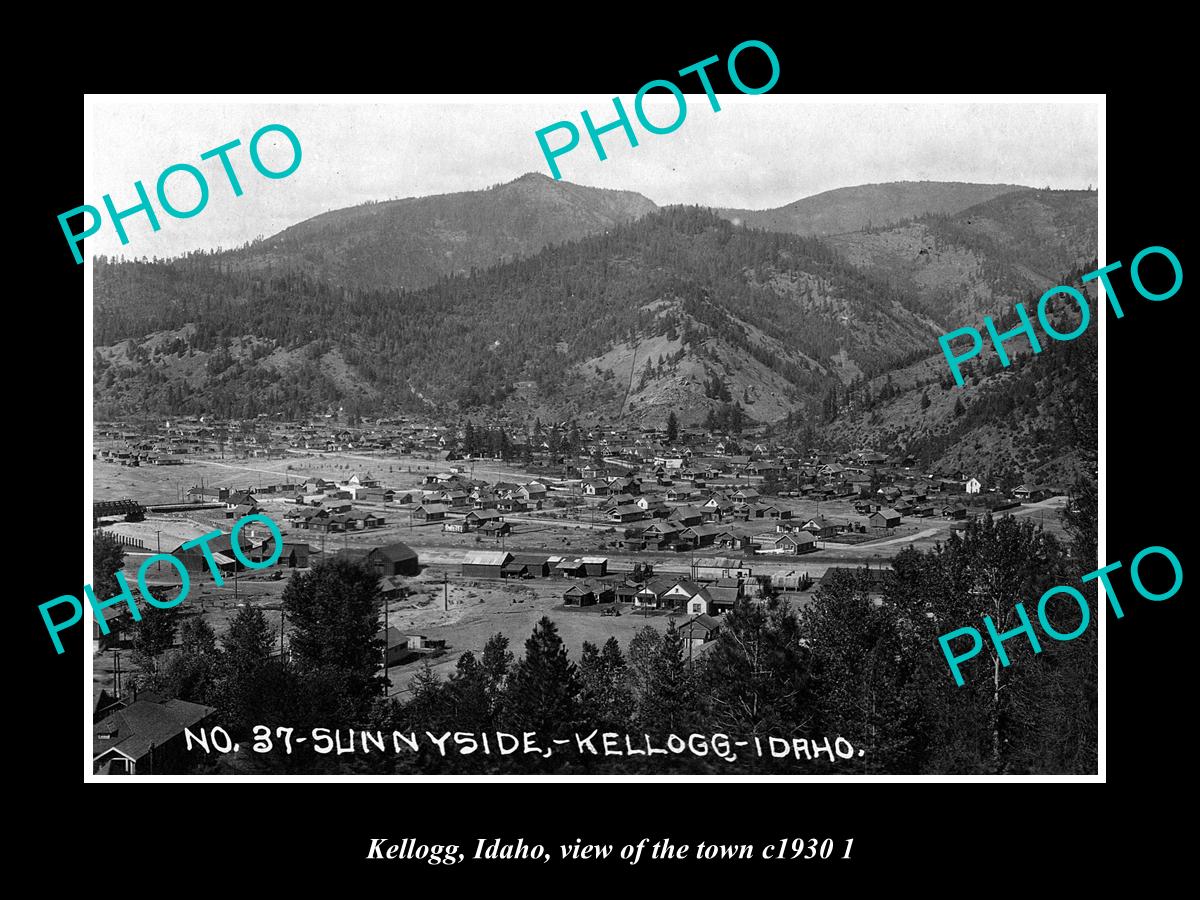 OLD LARGE HISTORIC PHOTO KELLOGG IDAHO, VIEW OF THE TOWN c1930 2