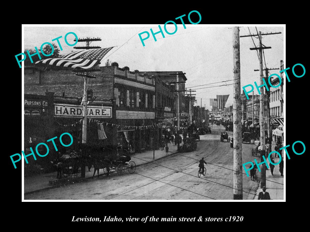 OLD LARGE HISTORIC PHOTO LEWISTON IDAHO, THE MAIN STREET & STORES c1920