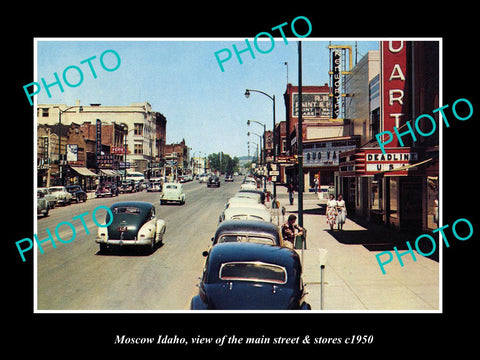 OLD LARGE HISTORIC PHOTO MOSCOW IDAHO, THE MAIN STREET & STORES c1950