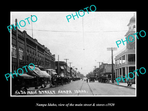 OLD LARGE HISTORIC PHOTO NAMPA IDAHO, THE MAINS TREET & STORES c1920