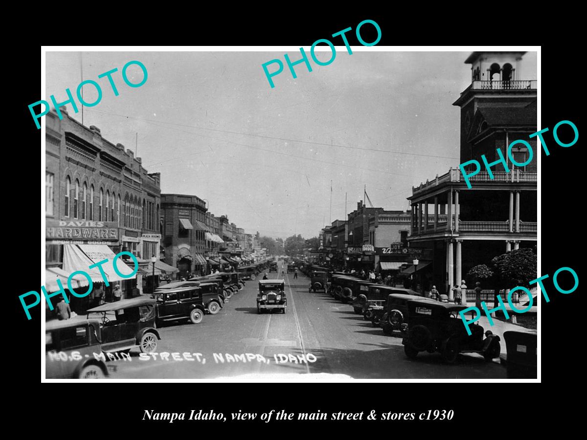 OLD LARGE HISTORIC PHOTO NAMPA IDAHO, THE MAINS TREET & STORES c1930