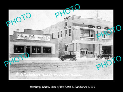 OLD LARGE HISTORIC PHOTO REXBURG IDAHO, THE HOTEL & LUMBER Co c1930