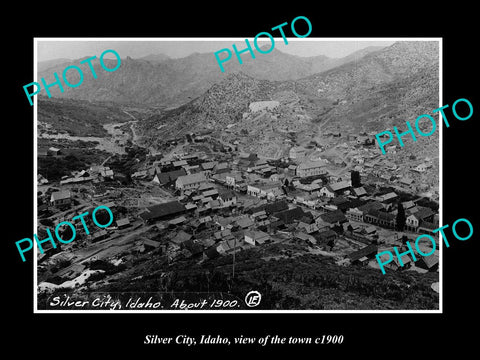 OLD LARGE HISTORIC PHOTO SILVER CITY IDAHO, VIEW OF THE TOWN c1900