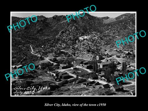 OLD LARGE HISTORIC PHOTO SILVER CITY IDAHO, VIEW OF THE TOWN c1950